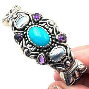 Carolyn Pollack Relios Womens Bracelet Turquoise Amethyst Pearl Leather Cuff